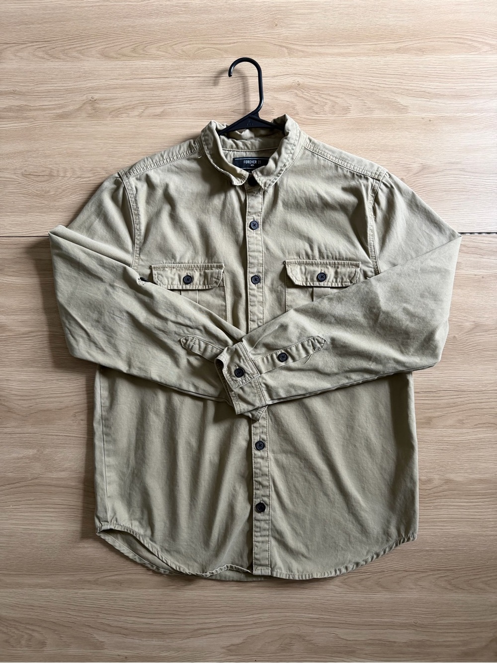Forever 21 Men's Light Khaki Button-Down Utility Shirt